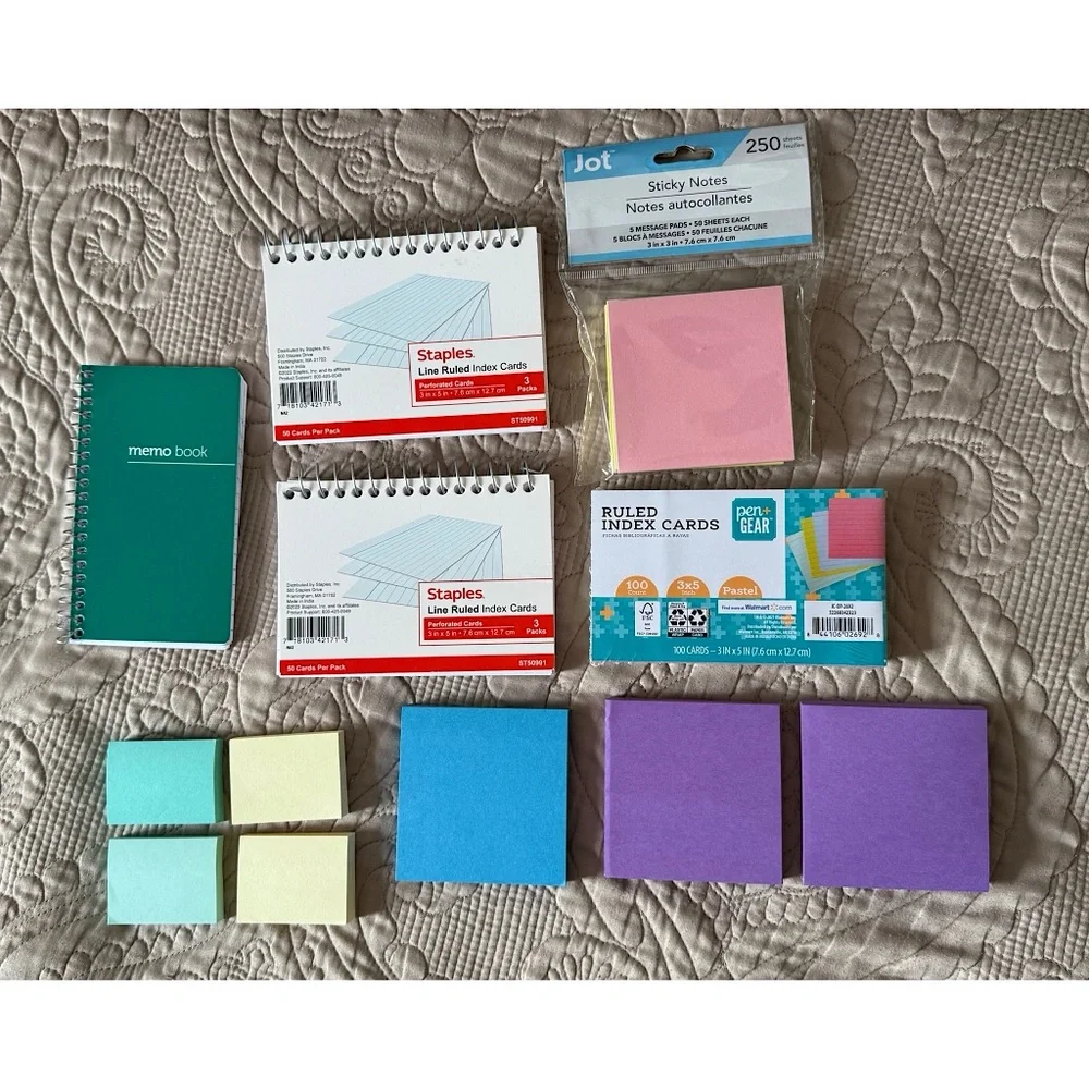 Colorful Stationery Set with Sticky Notes and Index Cards school essentials